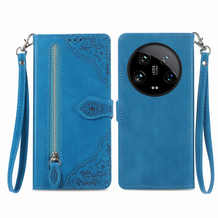 Funda para teléfono de cuero con cremallera y flores en relieve, For Xiaomi Poco M6 Pro 4G, For Xiaomi Redmi Note 13 Pro 4G, For Xiaomi Redmi A3, For Xiaomi Redmi Note 13 4G, For Xiaomi Redmi 13C 5G, For Xiaomi Redmi K70E, For Xiaomi Poco X6 Pro       ...