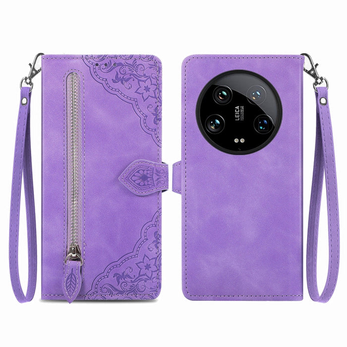 Funda para teléfono de cuero con cremallera y flores en relieve, For Xiaomi Poco M6 Pro 4G, For Xiaomi Redmi Note 13 Pro 4G, For Xiaomi Redmi A3, For Xiaomi Redmi Note 13 4G, For Xiaomi Redmi 13C 5G, For Xiaomi Redmi K70E, For Xiaomi Poco X6 Pro       ...