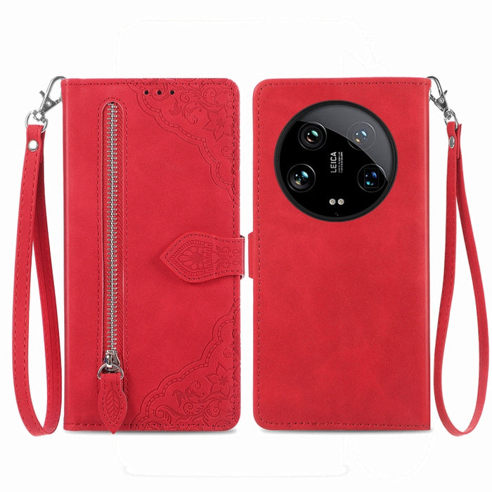 Funda para teléfono de cuero con cremallera y flores en relieve, For Xiaomi Poco M6 Pro 4G, For Xiaomi Redmi Note 13 Pro 4G, For Xiaomi Redmi A3, For Xiaomi Redmi Note 13 4G, For Xiaomi Redmi 13C 5G, For Xiaomi Redmi K70E, For Xiaomi Poco X6 Pro       ...