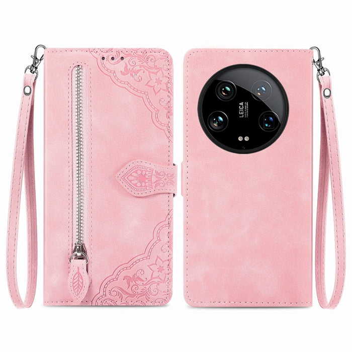 Funda para teléfono de cuero con cremallera y flores en relieve, For Xiaomi Poco M6 Pro 4G, For Xiaomi Redmi Note 13 Pro 4G, For Xiaomi Redmi A3, For Xiaomi Redmi Note 13 4G, For Xiaomi Redmi 13C 5G, For Xiaomi Redmi K70E, For Xiaomi Poco X6 Pro       ...