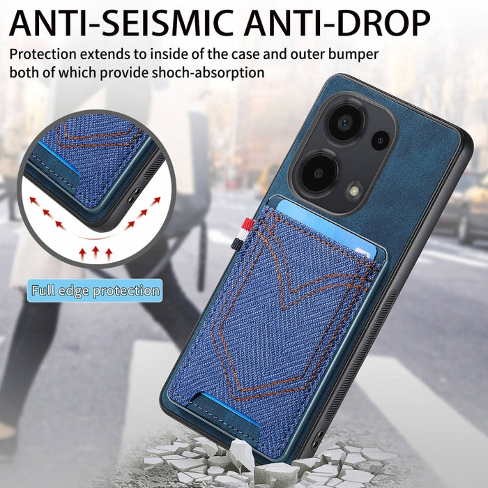 Caja del teléfono de piel de cuero con textura de mezclilla con ranura para tarjeta, For Xiaomi Redmi Note 13 Pro 4G, For Xiaomi Redmi Note 13, For Xiaomi Redmi Note 13 Pro+, For Xiaomi Redmi Note 13 Pro 5G, For Xiaomi 13T / 13T Pro