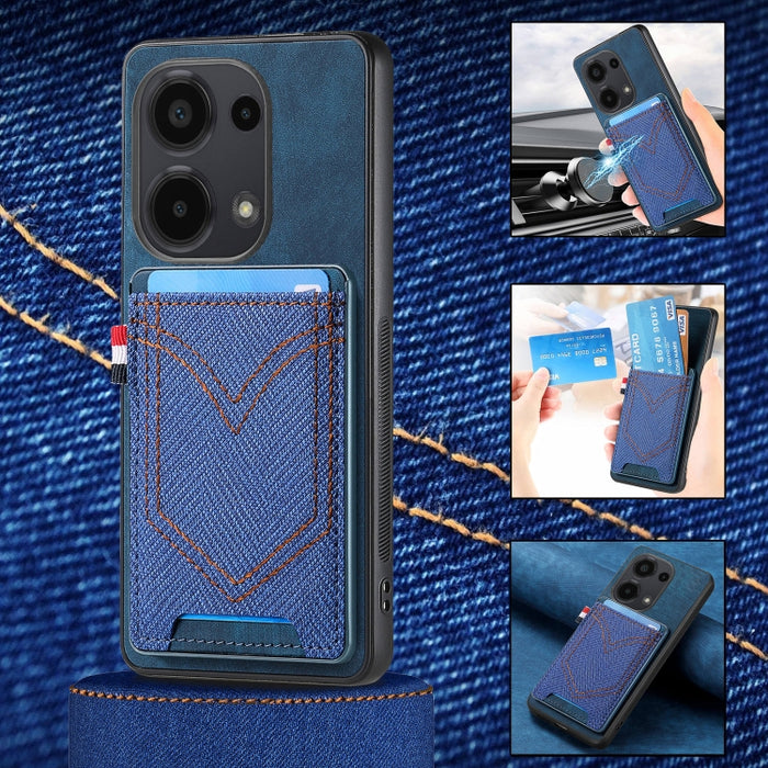 Caja del teléfono de piel de cuero con textura de mezclilla con ranura para tarjeta, For Xiaomi Redmi Note 13 Pro 4G, For Xiaomi Redmi Note 13, For Xiaomi Redmi Note 13 Pro+, For Xiaomi Redmi Note 13 Pro 5G, For Xiaomi 13T / 13T Pro