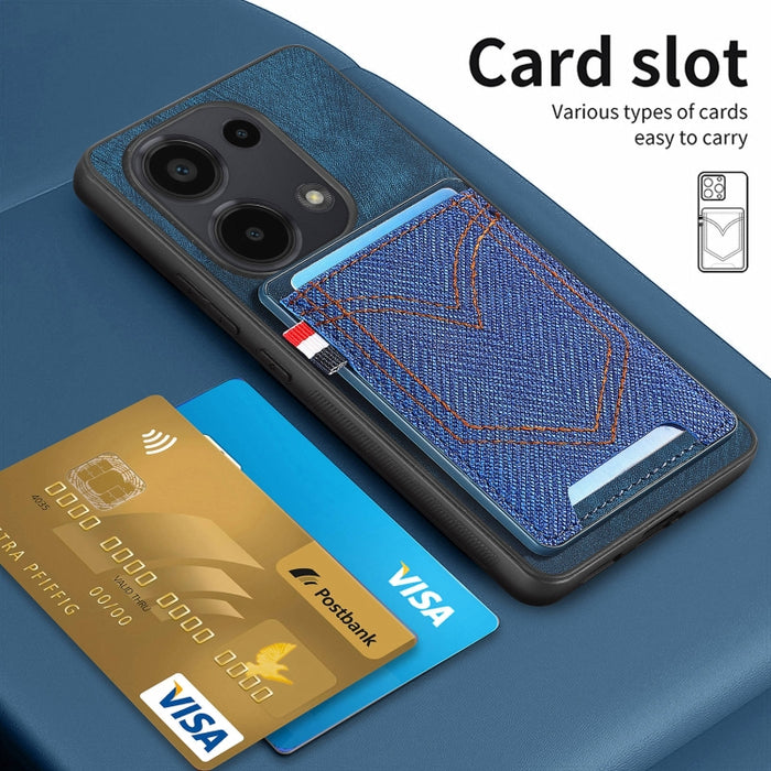 Caja del teléfono de piel de cuero con textura de mezclilla con ranura para tarjeta, For Xiaomi Redmi Note 13 Pro 4G, For Xiaomi Redmi Note 13, For Xiaomi Redmi Note 13 Pro+, For Xiaomi Redmi Note 13 Pro 5G, For Xiaomi 13T / 13T Pro
