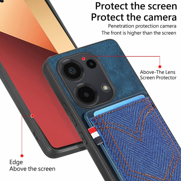 Caja del teléfono de piel de cuero con textura de mezclilla con ranura para tarjeta, For Xiaomi Redmi Note 13 Pro 4G, For Xiaomi Redmi Note 13, For Xiaomi Redmi Note 13 Pro+, For Xiaomi Redmi Note 13 Pro 5G, For Xiaomi 13T / 13T Pro