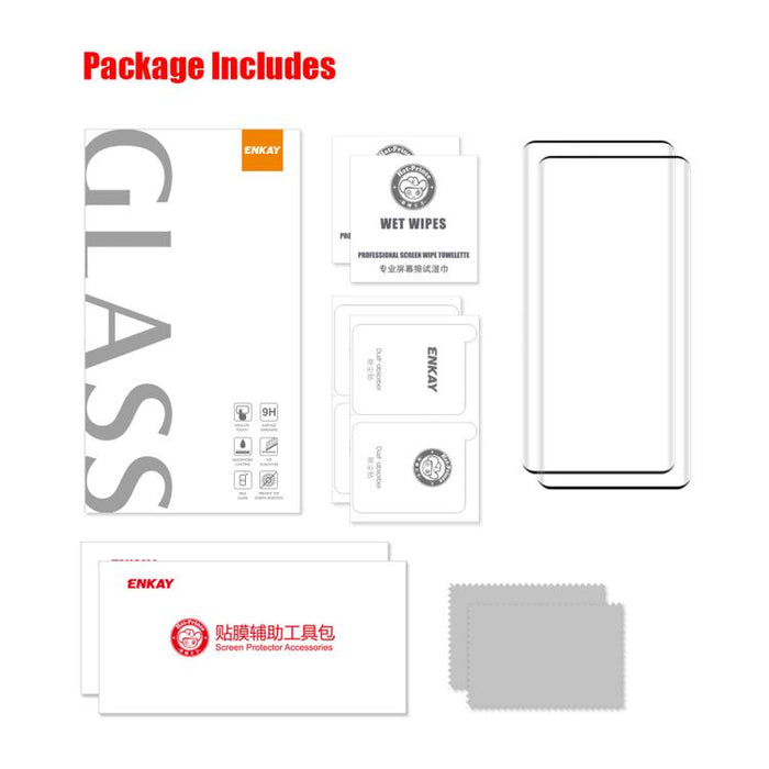 2 piezas ENKAY Hat-Prince película de vidrio templado con pegamento lateral completo doblado por calor, For Redmi Note 15 Pro+ 5G Global 163.3mm, For Redmi Note 15 5G Global 164mm, For Xiaomi 14 Pro, For Redmi Note 13 Pro+