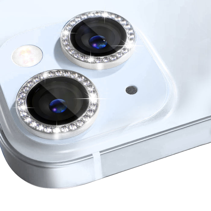 NORTHJO Protector de lente de cámara Película de anillo de diamantes de imitación de metal de vidrio templado, For iPhone 15 / 15 Plus
