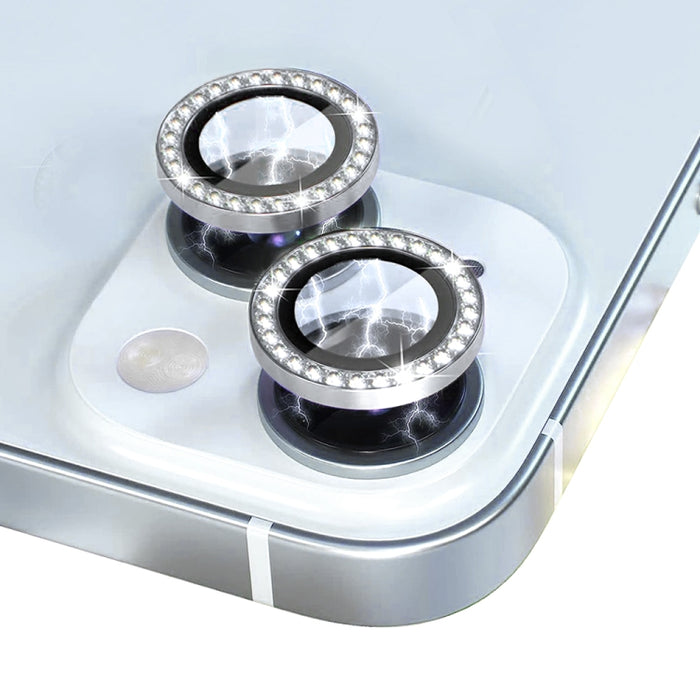 NORTHJO Protector de lente de cámara Película de anillo de diamantes de imitación de metal de vidrio templado, For iPhone 15 / 15 Plus