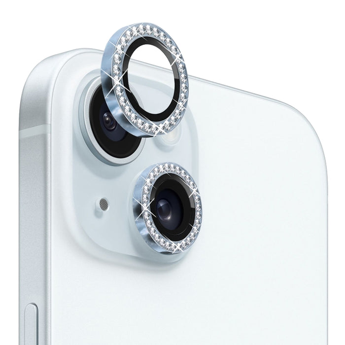 NORTHJO Protector de lente de cámara Película de anillo de diamantes de imitación de metal de vidrio templado, For iPhone 15 / 15 Plus