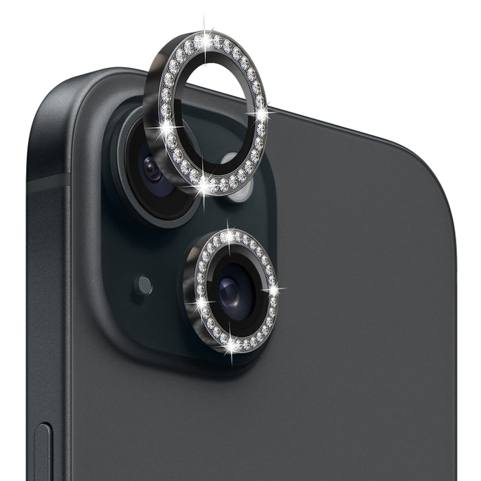 NORTHJO Protector de lente de cámara Película de anillo de diamantes de imitación de metal de vidrio templado, For iPhone 15 / 15 Plus