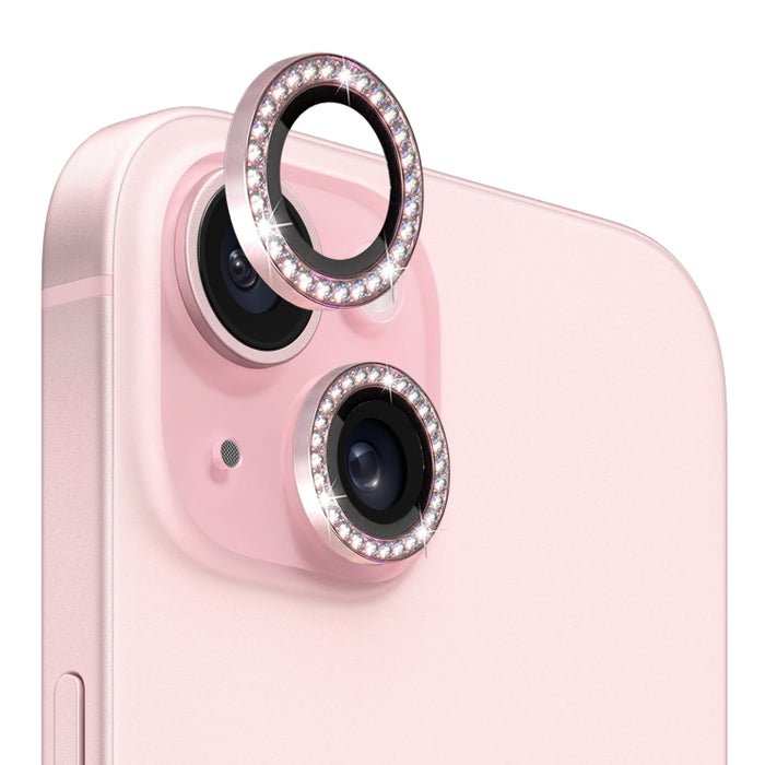 NORTHJO Protector de lente de cámara Película de anillo de diamantes de imitación de metal de vidrio templado, For iPhone 15 / 15 Plus