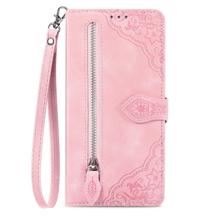 Funda para teléfono de cuero con cremallera y flores en relieve, For Xiaomi Redmi Turbo 3 5G, For Xiaomi 14 Pro, For Xiaomi 14, For Xiaomi Redmi 13C, For Redmi 15C 5G / 4G Glodal 171mm