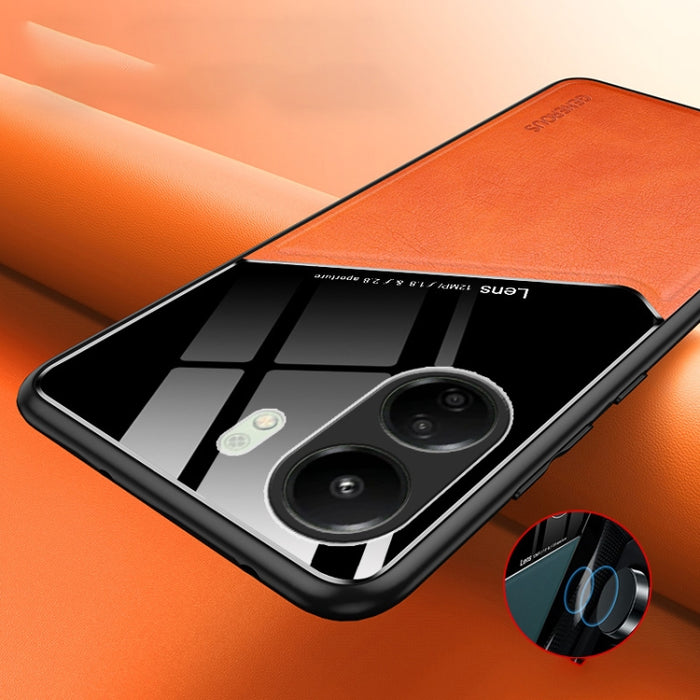 Caja de teléfono de vidrio orgánico de cuero con todo incluido con lámina de hierro metálico, For Xiaomi Redmi 13C, For Xiaomi Redmi K70