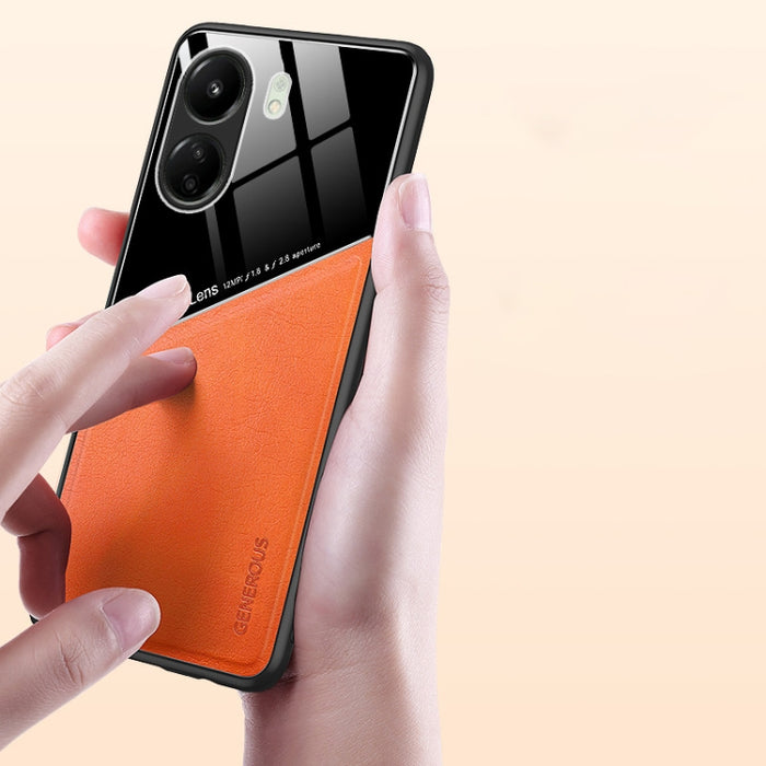 Caja de teléfono de vidrio orgánico de cuero con todo incluido con lámina de hierro metálico, For Xiaomi Redmi 13C, For Xiaomi Redmi K70