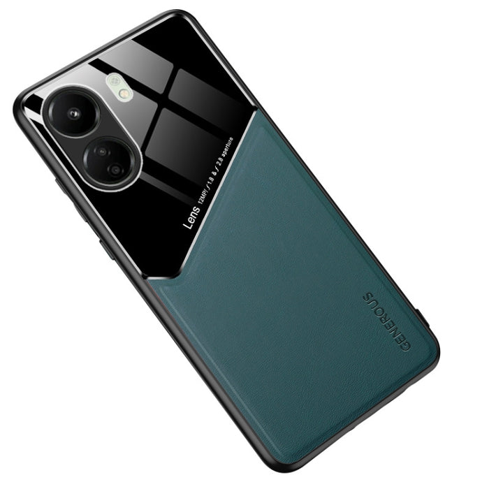 Caja de teléfono de vidrio orgánico de cuero con todo incluido con lámina de hierro metálico, For Xiaomi Redmi 13C, For Xiaomi Redmi K70