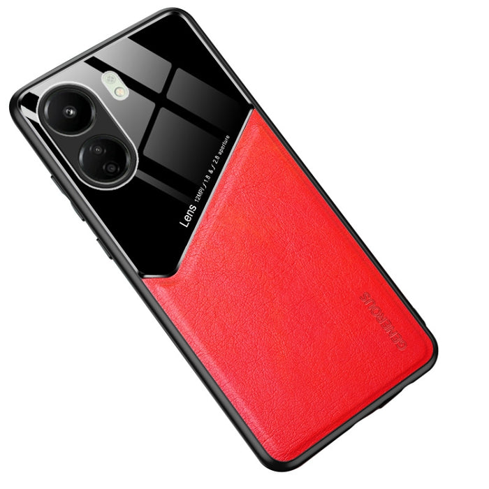 Caja de teléfono de vidrio orgánico de cuero con todo incluido con lámina de hierro metálico, For Xiaomi Redmi 13C, For Xiaomi Redmi K70