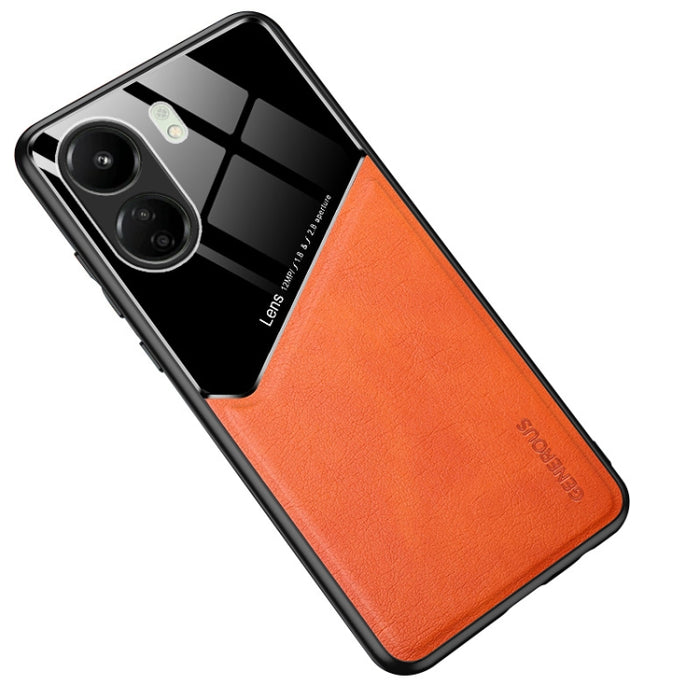Caja de teléfono de vidrio orgánico de cuero con todo incluido con lámina de hierro metálico, For Xiaomi Redmi 13C, For Xiaomi Redmi K70