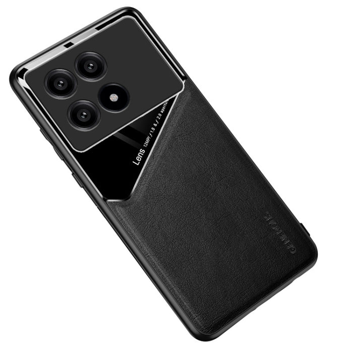 Caja de teléfono de vidrio orgánico de cuero con todo incluido con lámina de hierro metálico, For Xiaomi Redmi 13C, For Xiaomi Redmi K70