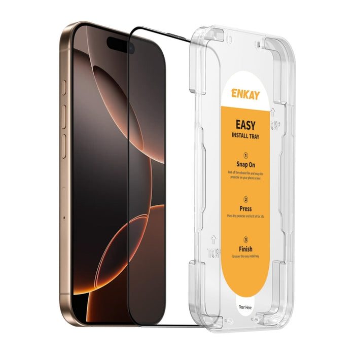 ENKAY Película de vidrio completa de silicio con alto contenido de alúmina de fácil instalación, For iPhone 17 Pro Max, For iPhone 17 Pro, For iPhone 17, For iPhone Air, For iPhone 16 Pro Max, For iPhone 16 Pro, For iPhone 16 Plus, For iPhone 16       ...