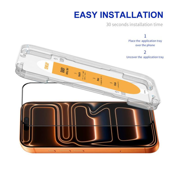 ENKAY Película de vidrio completa de silicio con alto contenido de alúmina de fácil instalación, For iPhone 17 Pro Max, For iPhone 17 Pro, For iPhone 17, For iPhone Air, For iPhone 16 Pro Max, For iPhone 16 Pro, For iPhone 16 Plus, For iPhone 16       ...