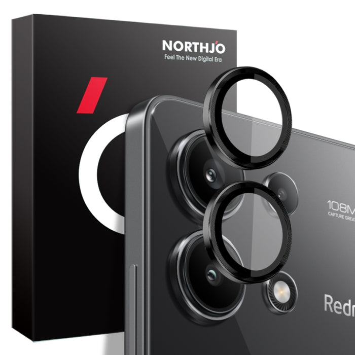 Lente de cámara NORTHJO Película de vidrio templado con anillo de metal con vena CD, For Xiaomi Redmi Note 14 5G, For Xiaomi Redmi Note 13 Pro 4G, For Xiaomi Redmi Note 13 4G, For Xiaomi Redmi Note 13 5G, For Xiaomi Redmi Note 13 Pro+ 5G               ...