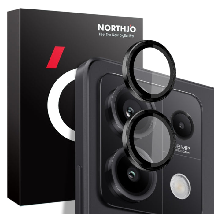 Lente de cámara NORTHJO Película de vidrio templado con anillo de metal con vena CD, For Xiaomi Redmi Note 14 5G, For Xiaomi Redmi Note 13 Pro 4G, For Xiaomi Redmi Note 13 4G, For Xiaomi Redmi Note 13 5G, For Xiaomi Redmi Note 13 Pro+ 5G               ...