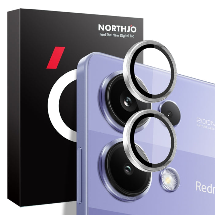 Lente de cámara NORTHJO Película de vidrio templado con anillo de metal con vena CD, For Xiaomi Redmi Note 14 5G, For Xiaomi Redmi Note 13 Pro 4G, For Xiaomi Redmi Note 13 4G, For Xiaomi Redmi Note 13 5G, For Xiaomi Redmi Note 13 Pro+ 5G               ...