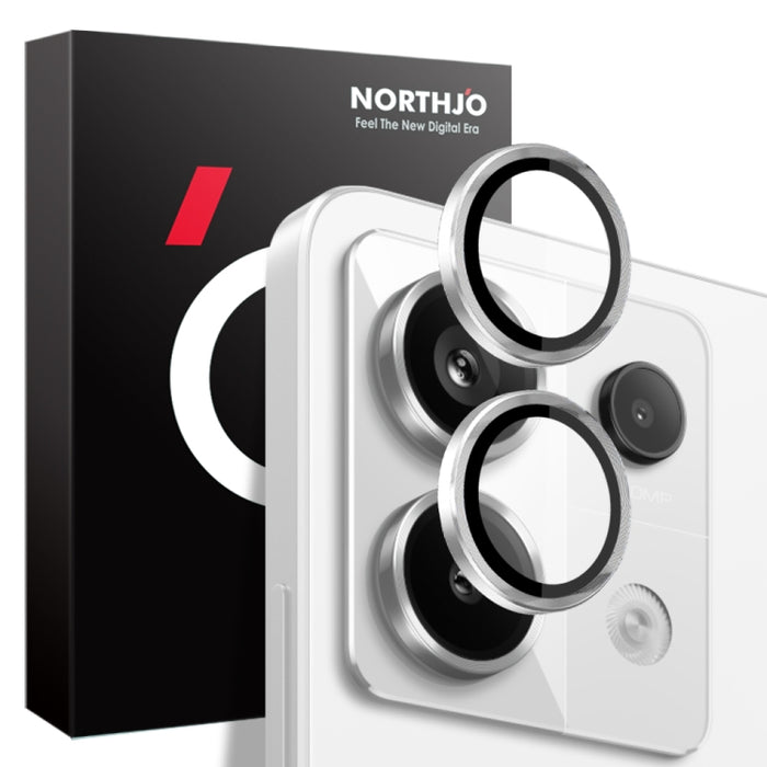 Lente de cámara NORTHJO Película de vidrio templado con anillo de metal con vena CD, For Xiaomi Redmi Note 14 5G, For Xiaomi Redmi Note 13 Pro 4G, For Xiaomi Redmi Note 13 4G, For Xiaomi Redmi Note 13 5G, For Xiaomi Redmi Note 13 Pro+ 5G               ...