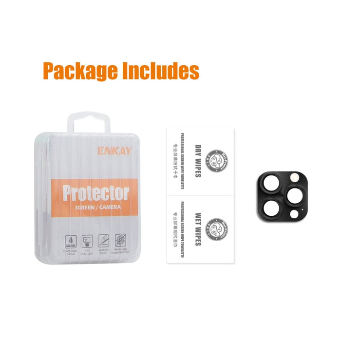 Película de vidrio templado de aleación de aluminio para lentes de cámara antirreflejos ENKAY, For iPhone 16 Pro / 16 Pro Max