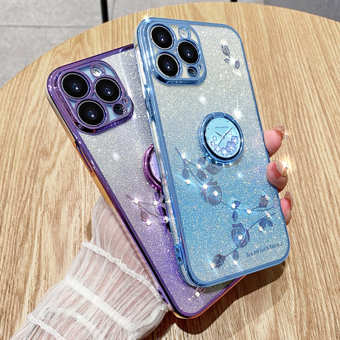 Estuche para teléfono con todo incluido con anillo de flor inmortal con brillo degradado, For iPhone 16 Pro Max, For iPhone 16 Pro, For iPhone 16 Plus, For iPhone 16