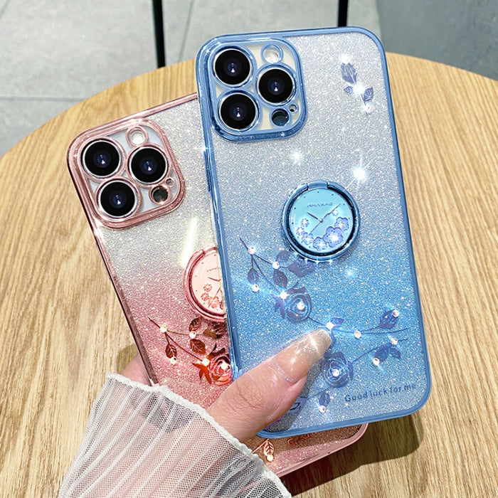 Estuche para teléfono con todo incluido con anillo de flor inmortal con brillo degradado, For iPhone 16 Pro Max, For iPhone 16 Pro, For iPhone 16 Plus, For iPhone 16