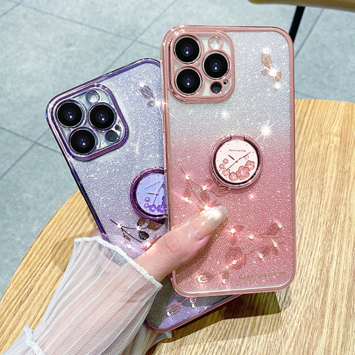Estuche para teléfono con todo incluido con anillo de flor inmortal con brillo degradado, For iPhone 16 Pro Max, For iPhone 16 Pro, For iPhone 16 Plus, For iPhone 16