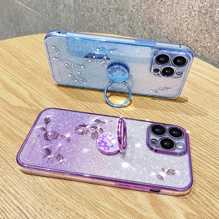 Estuche para teléfono con todo incluido con anillo de flor inmortal con brillo degradado, For iPhone 16 Pro Max, For iPhone 16 Pro, For iPhone 16 Plus, For iPhone 16