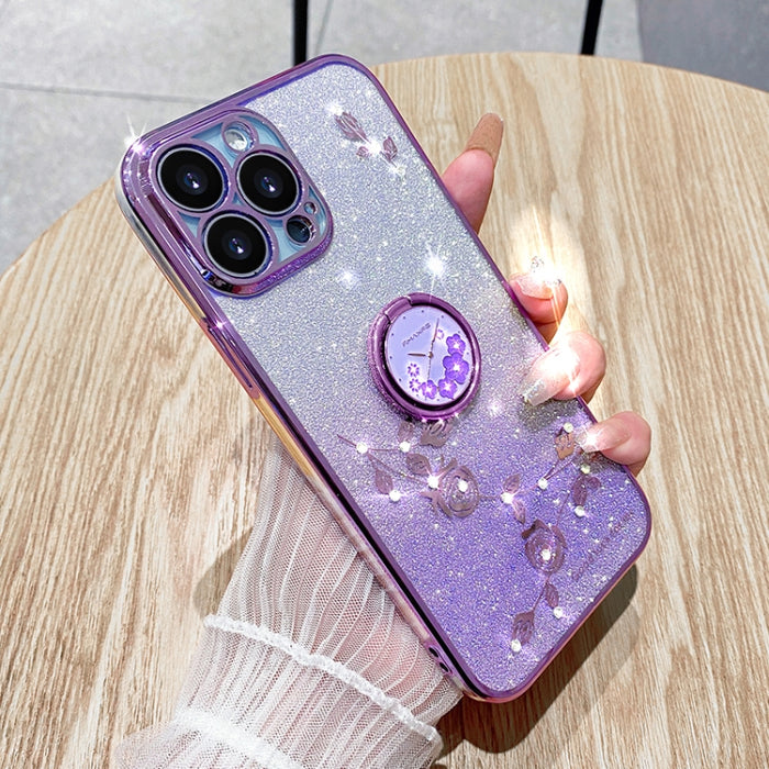 Estuche para teléfono con todo incluido con anillo de flor inmortal con brillo degradado, For iPhone 16 Pro Max, For iPhone 16 Pro, For iPhone 16 Plus, For iPhone 16