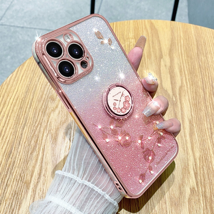 Estuche para teléfono con todo incluido con anillo de flor inmortal con brillo degradado, For iPhone 16 Pro Max, For iPhone 16 Pro, For iPhone 16 Plus, For iPhone 16