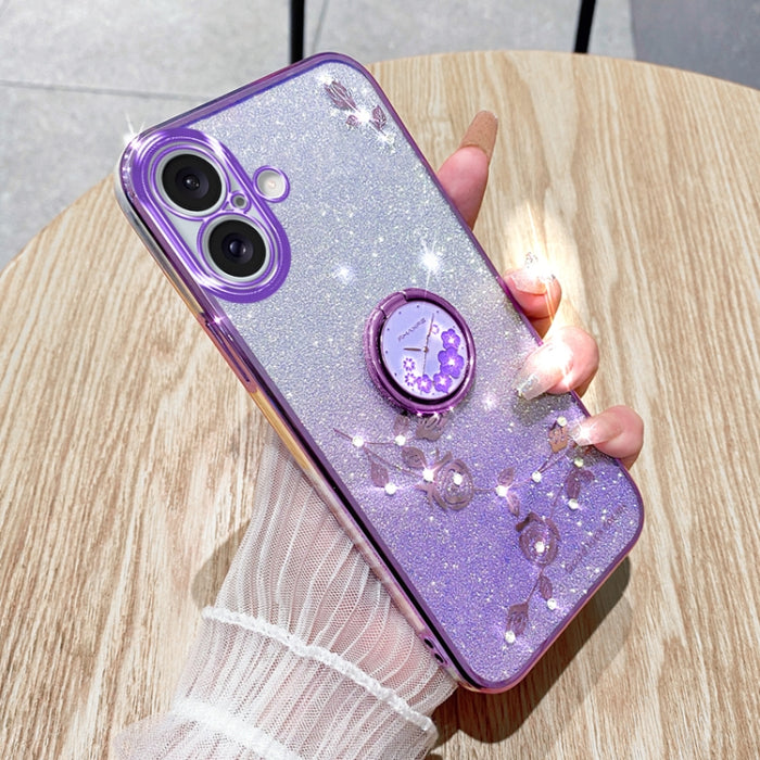 Estuche para teléfono con todo incluido con anillo de flor inmortal con brillo degradado, For iPhone 16 Pro Max, For iPhone 16 Pro, For iPhone 16 Plus, For iPhone 16