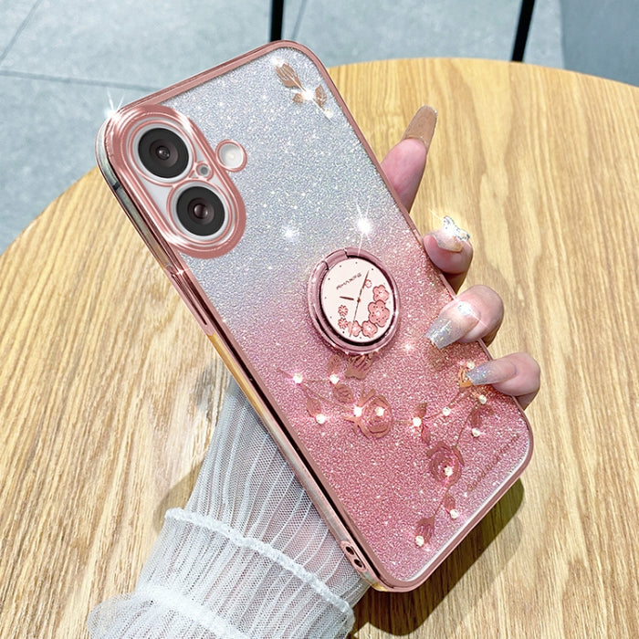 Estuche para teléfono con todo incluido con anillo de flor inmortal con brillo degradado, For iPhone 16 Pro Max, For iPhone 16 Pro, For iPhone 16 Plus, For iPhone 16