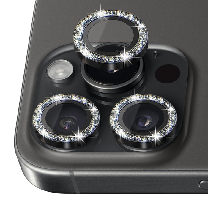 Protector de lente de cámara con purpurina NORTHJO, película de anillo de metal de vidrio templado, For iPhone 16 Pro / 16 Pro Max