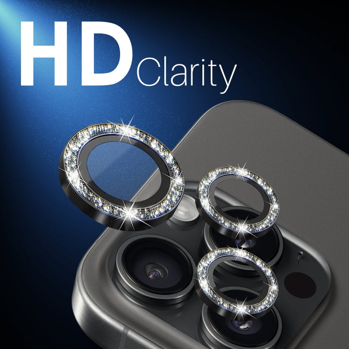Protector de lente de cámara con purpurina NORTHJO, película de anillo de metal de vidrio templado, For iPhone 16 Pro / 16 Pro Max