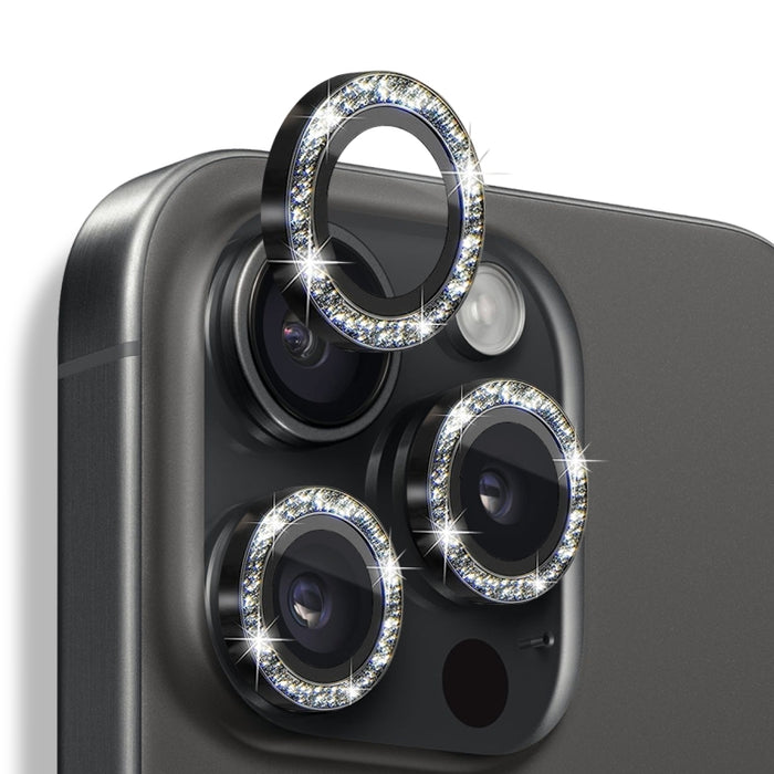 Protector de lente de cámara con purpurina NORTHJO, película de anillo de metal de vidrio templado, For iPhone 16 Pro / 16 Pro Max
