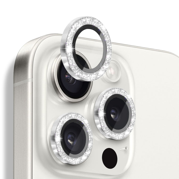 Protector de lente de cámara con purpurina NORTHJO, película de anillo de metal de vidrio templado, For iPhone 16 Pro / 16 Pro Max