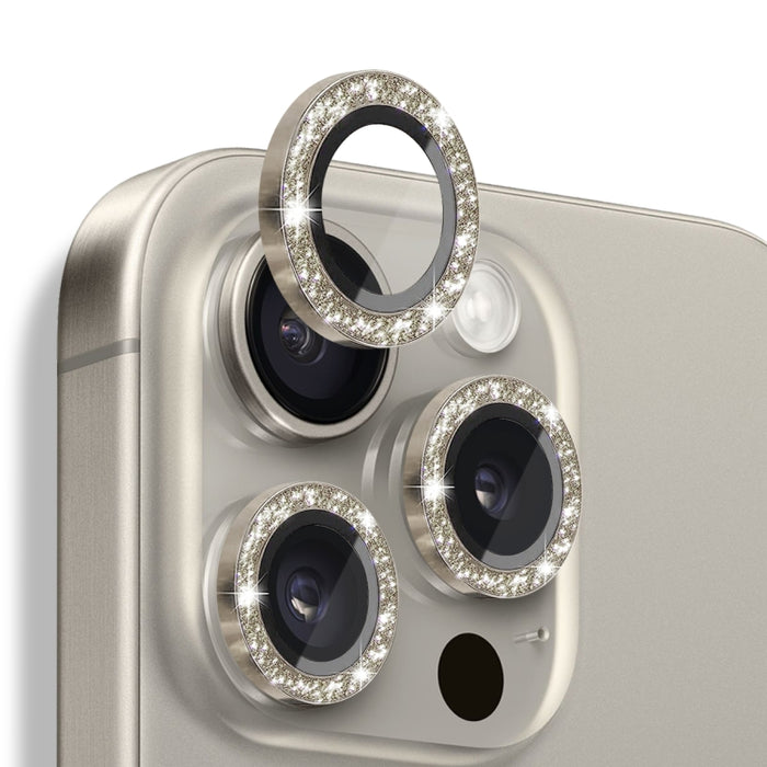 Protector de lente de cámara con purpurina NORTHJO, película de anillo de metal de vidrio templado, For iPhone 16 Pro / 16 Pro Max