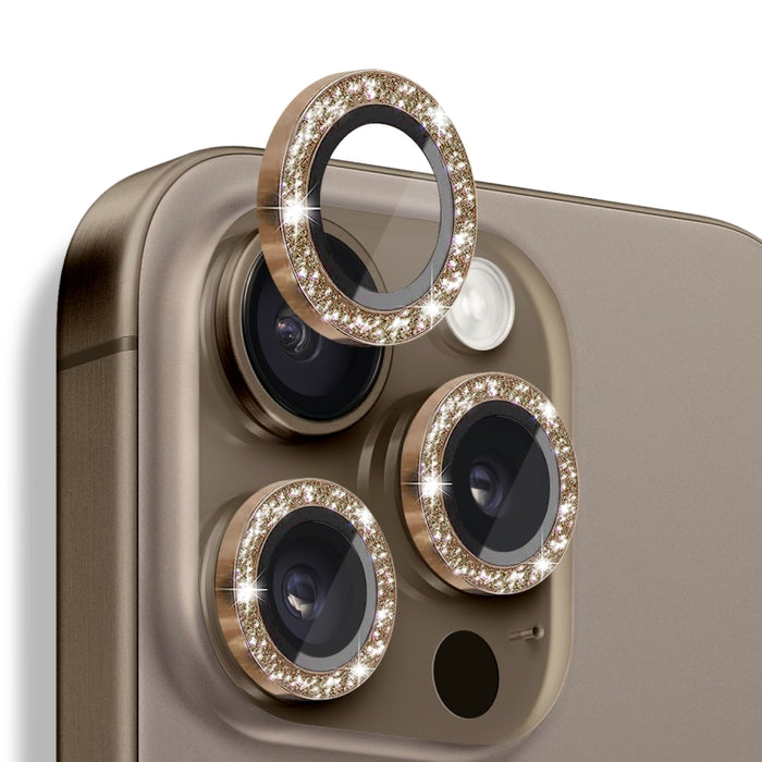 Protector de lente de cámara con purpurina NORTHJO, película de anillo de metal de vidrio templado, For iPhone 16 Pro / 16 Pro Max