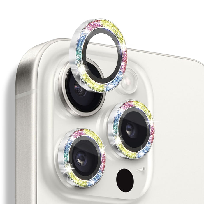 Protector de lente de cámara con purpurina NORTHJO, película de anillo de metal de vidrio templado, For iPhone 16 Pro / 16 Pro Max