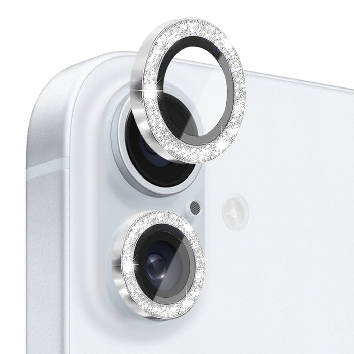 Protector de lente de cámara con purpurina NORTHJO, película de anillo de metal de vidrio templado, For iPhone 16 / 16 Plus