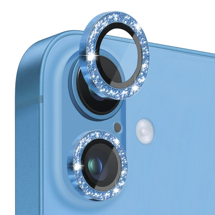 Protector de lente de cámara con purpurina NORTHJO, película de anillo de metal de vidrio templado, For iPhone 16 / 16 Plus