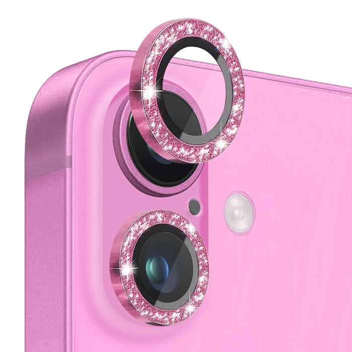Protector de lente de cámara con purpurina NORTHJO, película de anillo de metal de vidrio templado, For iPhone 16 / 16 Plus