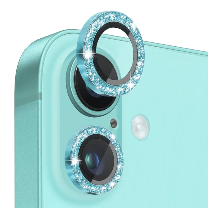 Protector de lente de cámara con purpurina NORTHJO, película de anillo de metal de vidrio templado, For iPhone 16 / 16 Plus