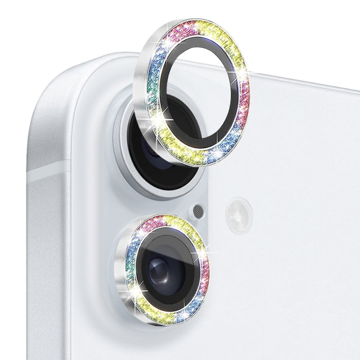 Protector de lente de cámara con purpurina NORTHJO, película de anillo de metal de vidrio templado, For iPhone 16 / 16 Plus