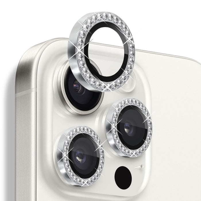 Protector de lente de cámara con diamantes de imitación NORTHJO, película de anillo de metal de vidrio templado, For iPhone 16 Pro / 16 Pro Max