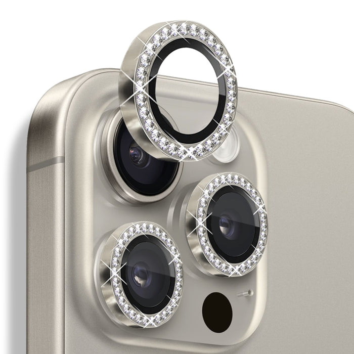Protector de lente de cámara con diamantes de imitación NORTHJO, película de anillo de metal de vidrio templado, For iPhone 16 Pro / 16 Pro Max